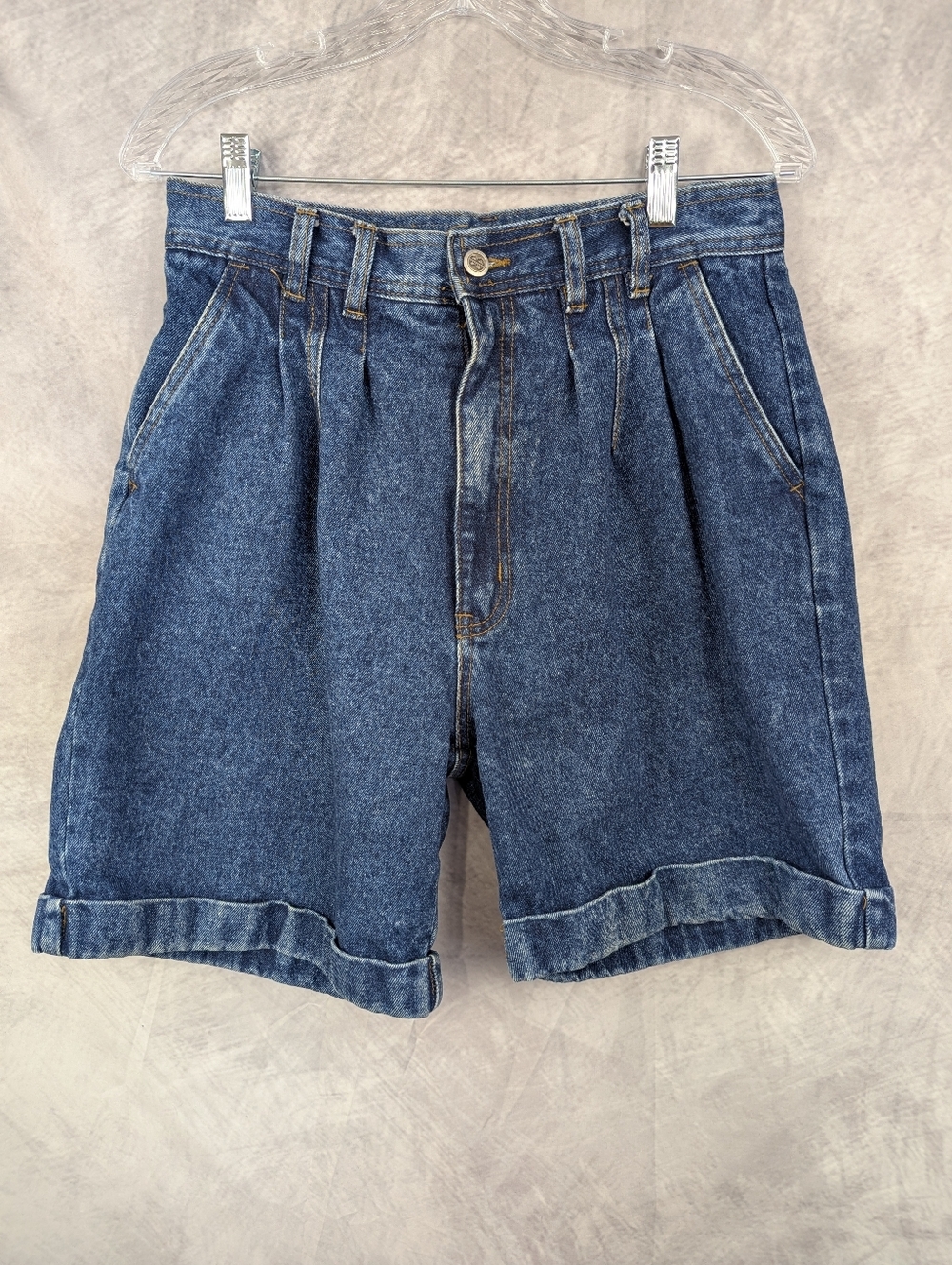 Vtg 90s Bill Blass High Waisted Pleated Denim Shorts 12P Made in HK